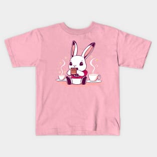 Cute bunny sipping tea - pink Kids T-Shirt